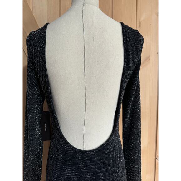 Lulus | Gift of Love Black Silver Backless Long Sleeve Bodycon Dress | Size L - Picture 6 of 14